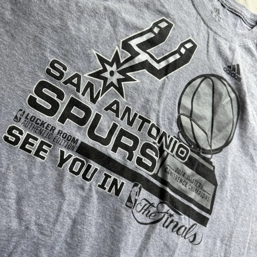 San Antonio Spurs Shirt 2XL Gray Adidas See You In Finals Western Champions 2014